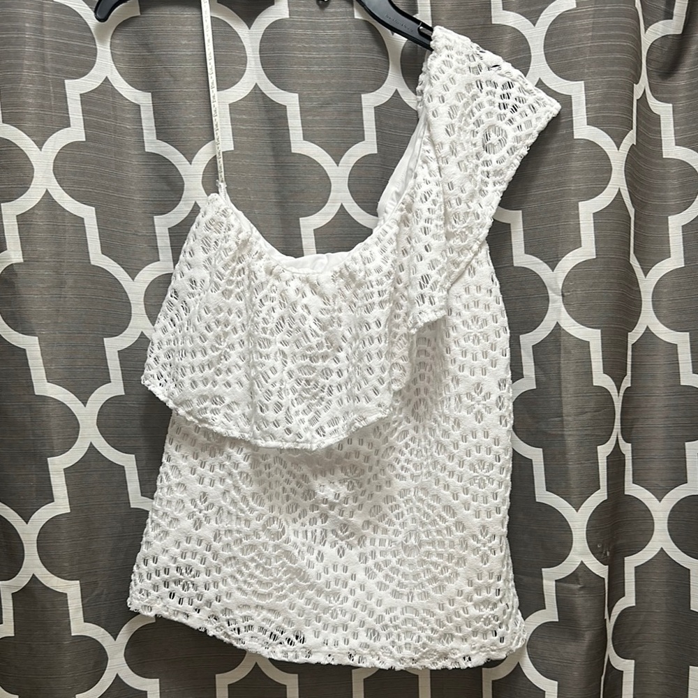 Lilly Pulitzer White Crochet One-Shoulder Ruffle Tank